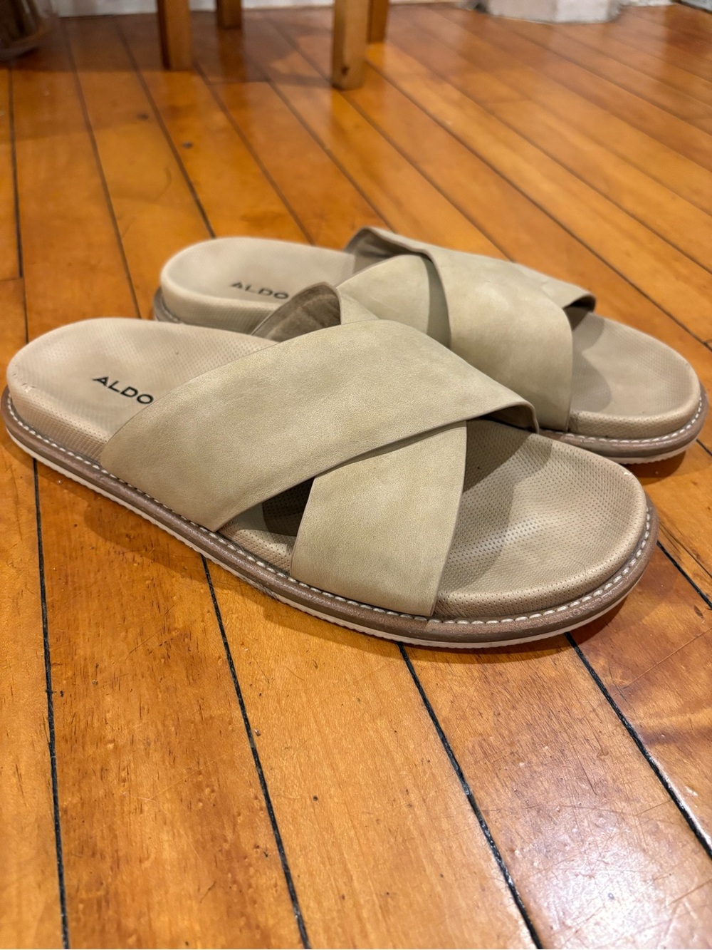 Aldo Men's Light Beige Crisscross Slide Sandals